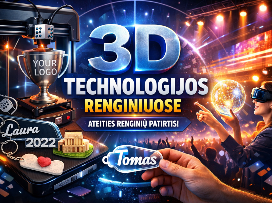 3D spausdinimas renginiuose: personalizuoti suvenyrai, trofėjai ir interaktyvios VR patirtys