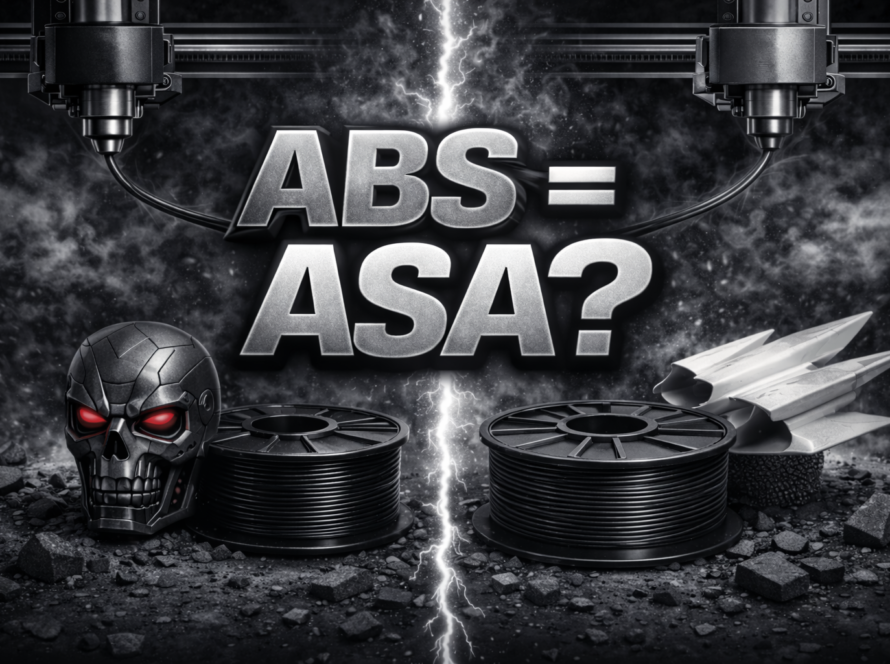 ABS ir ASA 3D spausdinimo filamentų palyginimas - medžiagų savybės ir skirtumai naudojime