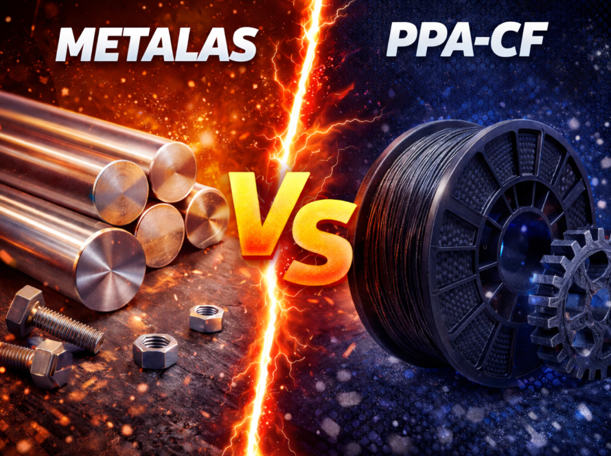 Metalas ir PPA-CF 3D spausdinimo filamentas - medžiagų palyginimas tvirtumui ir inžineriniams sprendimams