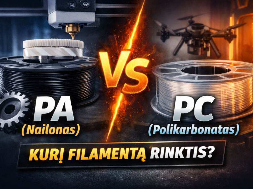PA (Nailonas) ir PC (Polikarbonatas) 3D spausdinimo filamentų palyginimas - kurią medžiagą rinktis