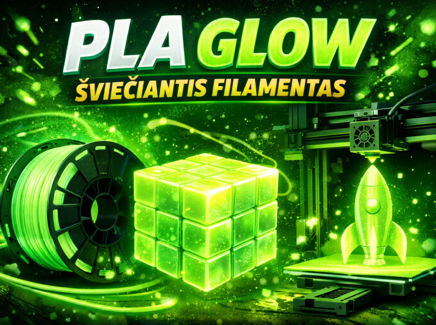 PLA Glow šviečiantins 3D spausdinimo filamentas - tamsoje švytintis gaminiai ir modeliai