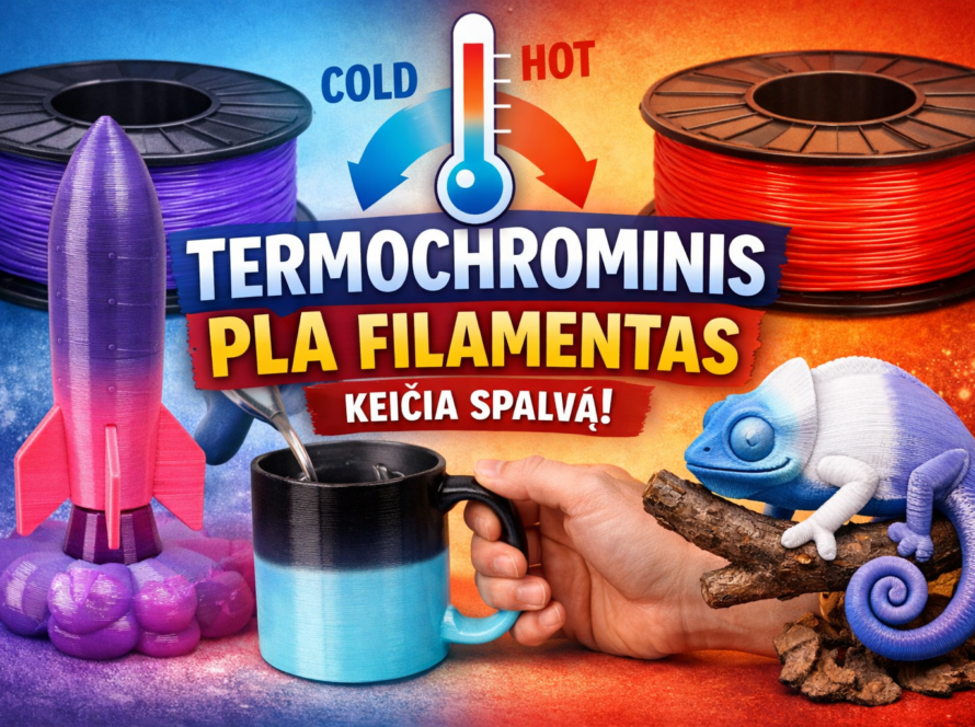 Termochrominis PLA 3D spausdinimo filamentas - spalvą reguodami į temperatūrą, spalvą keičiantys modeliai