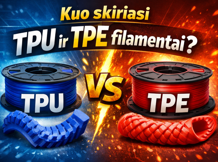 TPU ir TPE 3D spausdinimo filamentų palyginimas - lankstūs filamentai skirtingiems jų pritaikymams