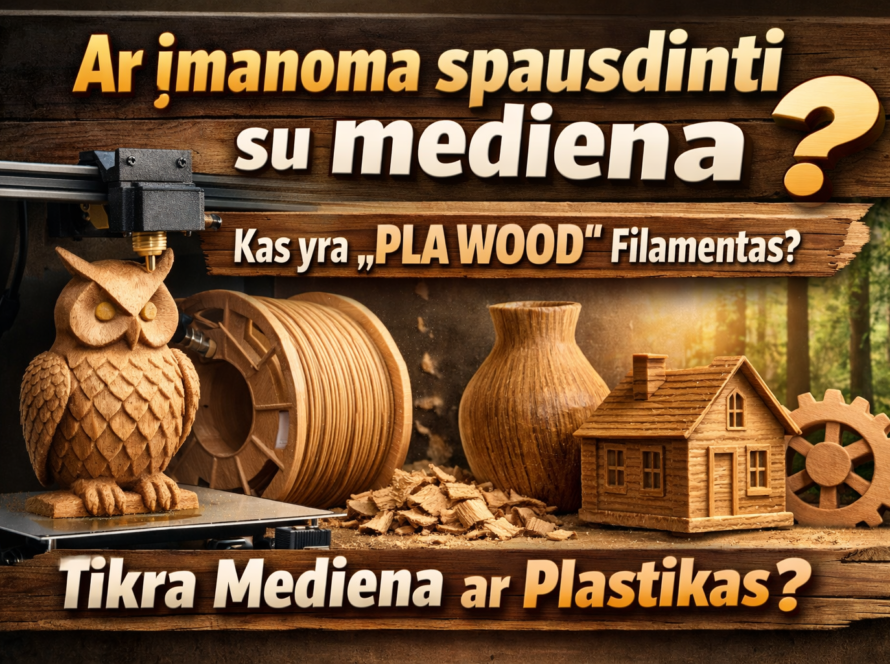 Ar įmanoma spausdinti su mediena? PLA Wood filamentas, medžio imitacijos 3D spausdiniai