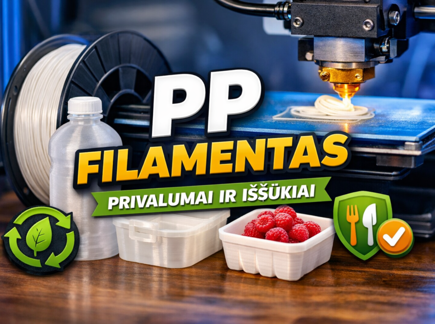 PP filamento 3D spausdinimas: maistui tinkami indai, buteliukai ir pusiau skaidrūs gaminiai